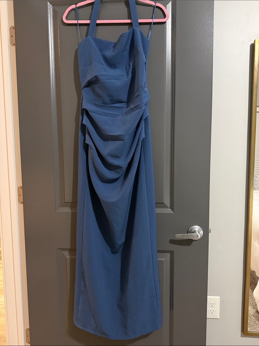 Lioness Navy Blue Draped Halter Maxi Dress